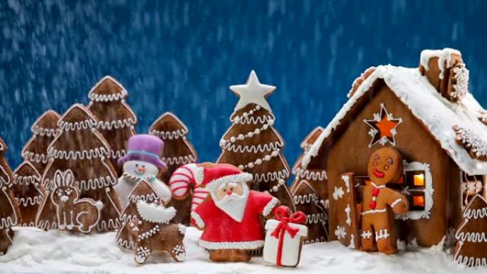 姜饼屋和树木姜饼屋和树木下雪圣诞