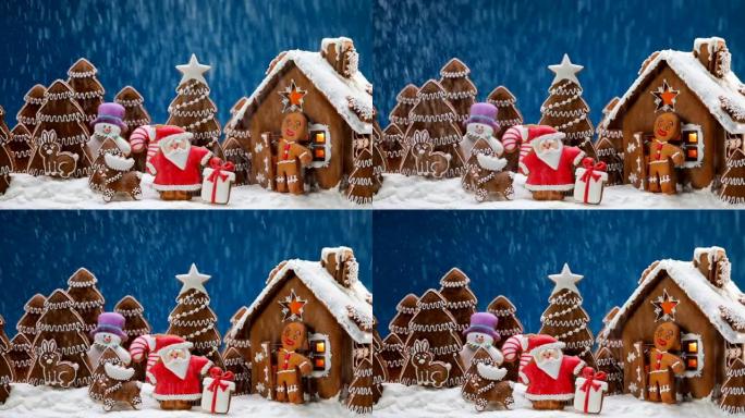 姜饼屋和树木姜饼屋和树木下雪圣诞