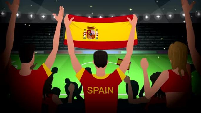 卡通欢呼足球迷拥挤西班牙足球动画