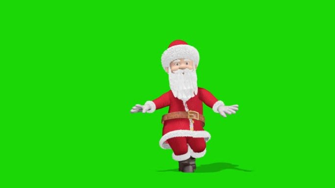 圣诞老人跳舞。圣诞节和新年的概念。在绿色屏幕上。无缝循环。