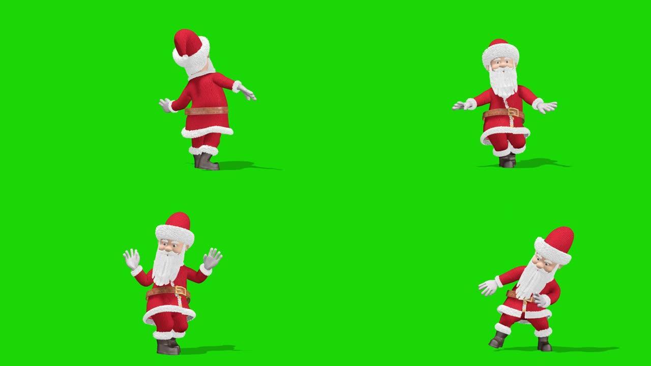 圣诞老人跳舞。圣诞节和新年的概念。在绿色屏幕上。无缝循环。