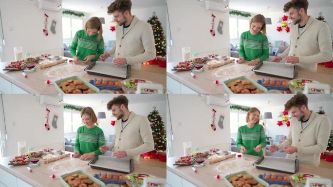 圣诞烘焙队外国情侣夫妻制作饼干圣诞节气氛