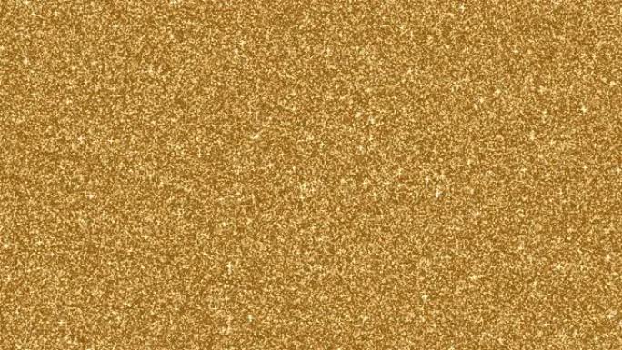 抽象闪光金色奢华闪光纹理发光背景。4K 3D渲染金色微光运动。新年和圣诞节庆祝活动抽象的节日背景。