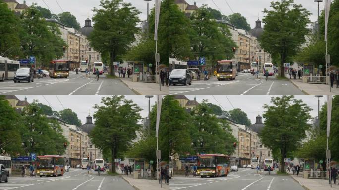 萨尔茨堡市中心著名交通街慢动作全景4k奥地利