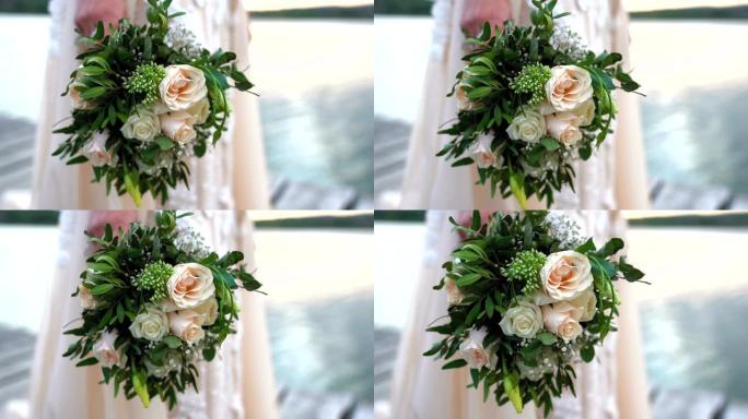 新娘手持婚礼花束精美动人雅致淡雅清新鲜花