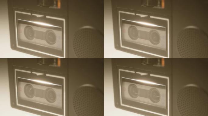 微型盒式录音机滚动的老式电影效果镜头