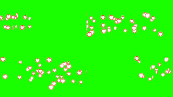 社交爱3d心形图标符号动画横跨在绿色屏幕上
