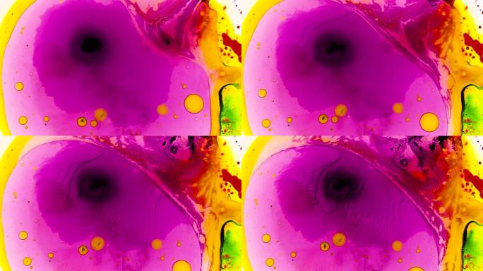迷幻的液体光在水，油，油漆，液体和脉冲气泡中带有奇怪的墨水图案。真实的60年代迪斯科油轮特写细节。前
