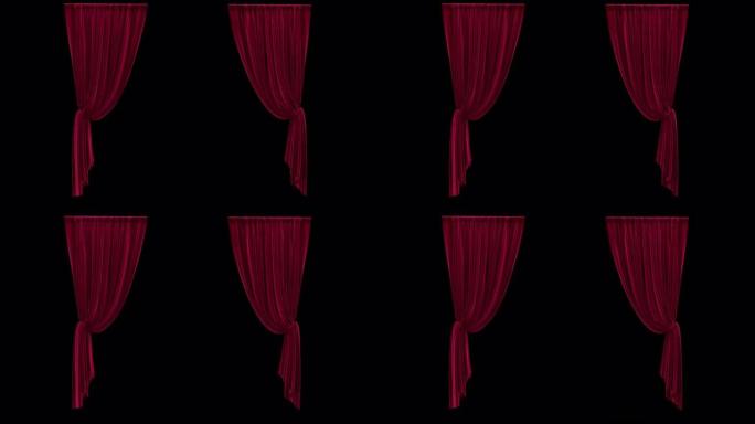 悬挂红色天鹅绒窗帘与阿尔法频道动画