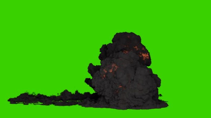 燃料或炸药的强烈爆炸，并带有大量黑色滚滚浓烟。黑烟爆炸，炸弹爆炸和真正的烟雾。绿屏前的VFX动画。
