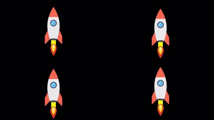 卡通火箭飞船飞起来。阿尔法通道中的循环动画。4k分辨率。
