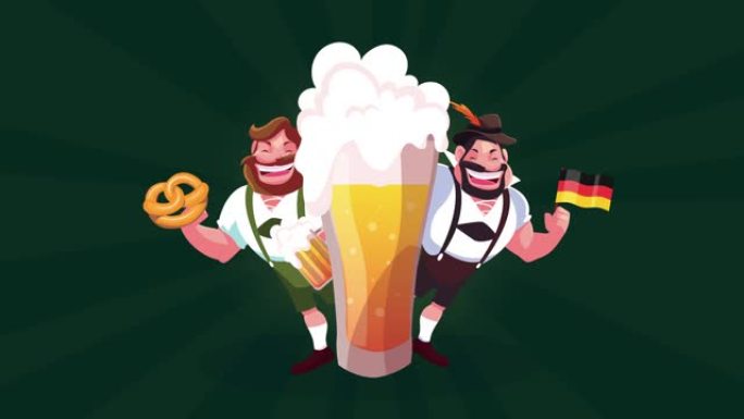 慕尼黑啤酒节庆祝动画与德国男人喝啤酒