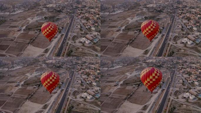 气球飞越卡帕多西亚，从4k的无人机上射击
