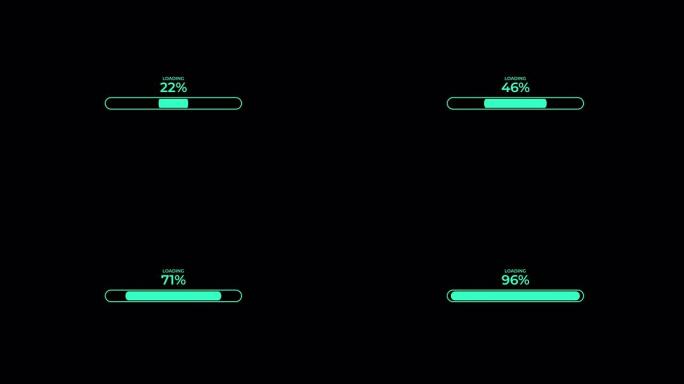 未来进步加载栏，黑色背景上有百分比数字。来自中心的负载