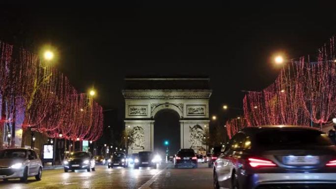 凯旋 (arc de triumph) 著名地标的夜间镜头代替了法国爱丽舍宫巴黎50fps镜头