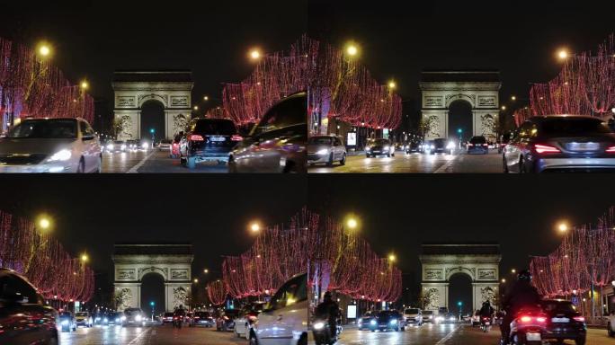 凯旋 (arc de triumph) 著名地标的夜间镜头代替了法国爱丽舍宫巴黎50fps镜头