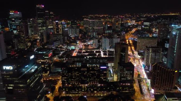 夜间照明新加坡市中心著名花园建筑空中全景4k