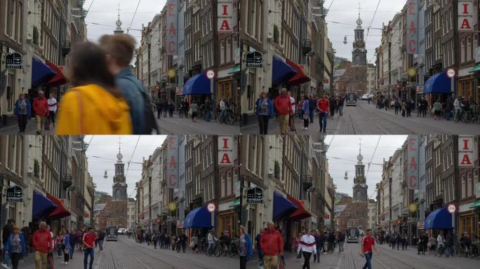 荷兰4k日间阿姆斯特丹市中心交通街慢动作全景