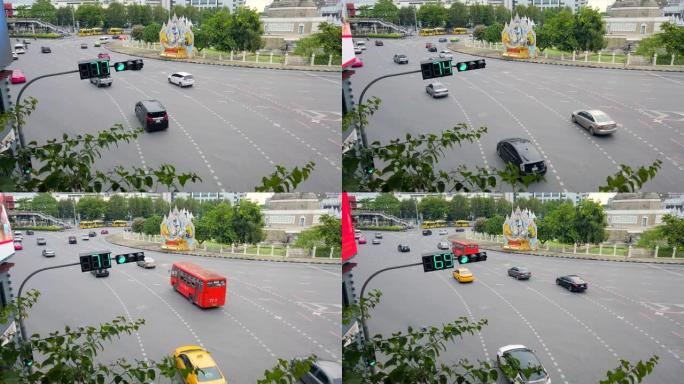 曼谷Phahon Yothin路Phaya泰国分区胜利纪念碑上的交通