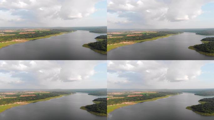 无人机拍摄了乡村水库大坝的鸟瞰图