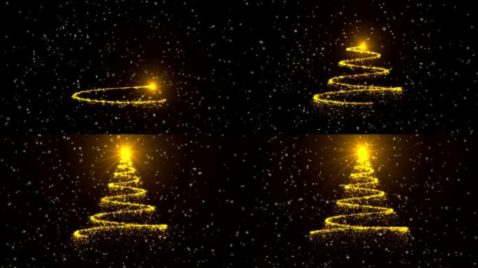 圣诞树动画背景。西方线条黄色