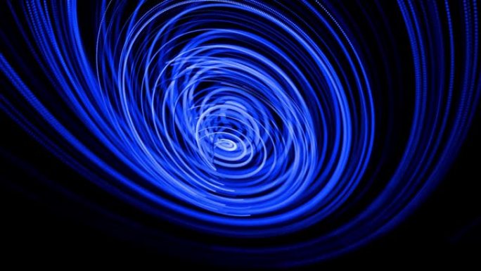 流动颗粒成形线、螺旋和抽象结构的运动设计bg。螺旋状旋转的蓝线沿着旋转的路径飞行。3d渲染4k时尚创