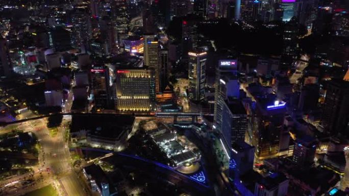 夜间照明吉隆坡市中心著名河滨湾交通街空中全景4k马来西亚