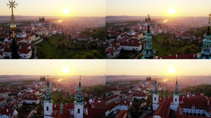 日出时鸟瞰图斯特拉霍夫修道院