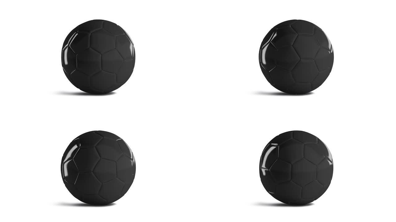 空白黑色光泽足球模型，前视图，环形旋转