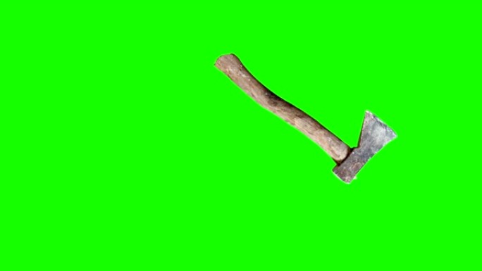 绿色屏幕上使用的老式斧头斧头木柄工具动画