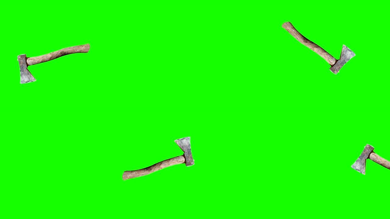 绿色屏幕上使用的老式斧头斧头木柄工具动画