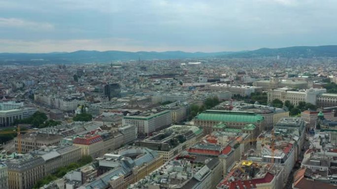 维也纳市中心著名歌剧院区空中全景4k奥地利晴天飞行