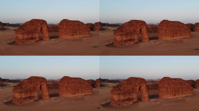 沙特阿拉伯西部乌拉的大象岩 (Jabal AlFil) 的早晨日出鸟瞰图