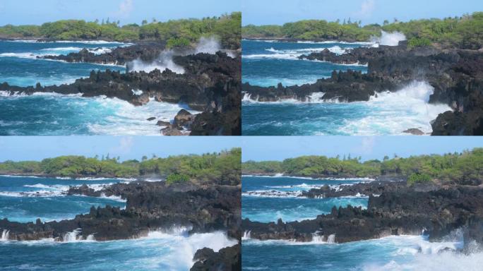 海浪冲向夏威夷的海岸
