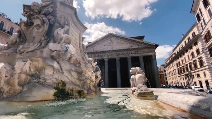 罗马广场的万神殿喷泉，背景是万神殿
