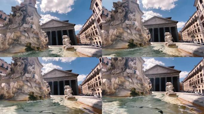 罗马广场的万神殿喷泉，背景是万神殿