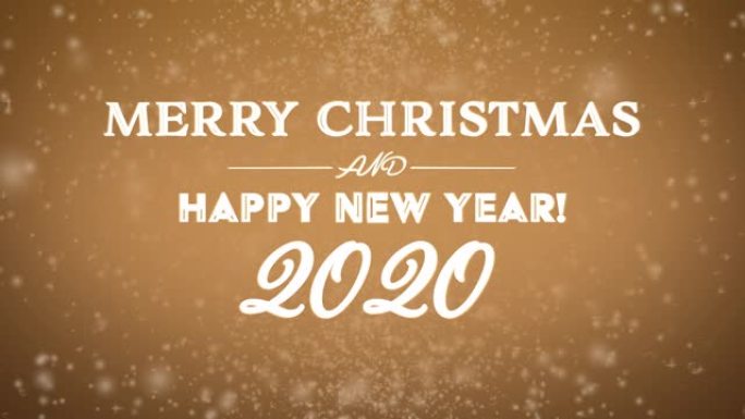 4k圣诞快乐和新年快乐2020文本与雪橙色背景