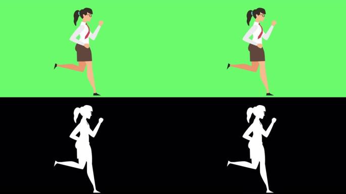 女商人角色跑步循环卡通动画与Luma哑光隔离