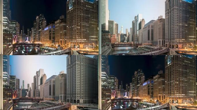 芝加哥河滨步道日夜流逝
