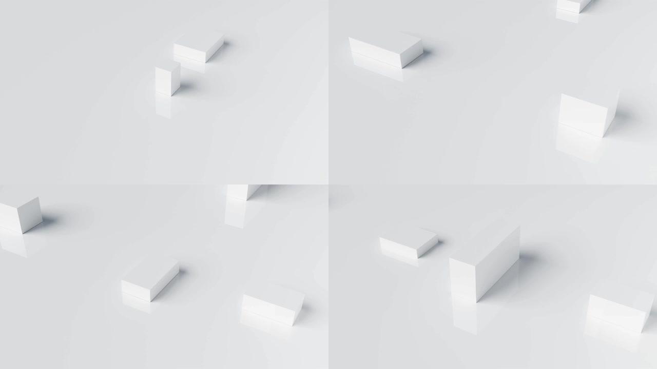 抽象白色立方体块移动动画背景3d渲染