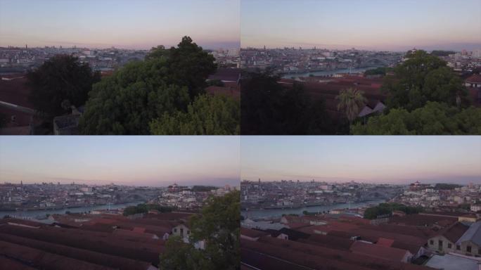 日落天空波尔图城市公园航空全景4k葡萄牙