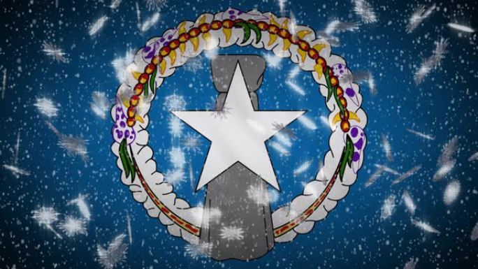 北马里亚纳群岛国旗降雪圈，新年和圣诞节背景，圈