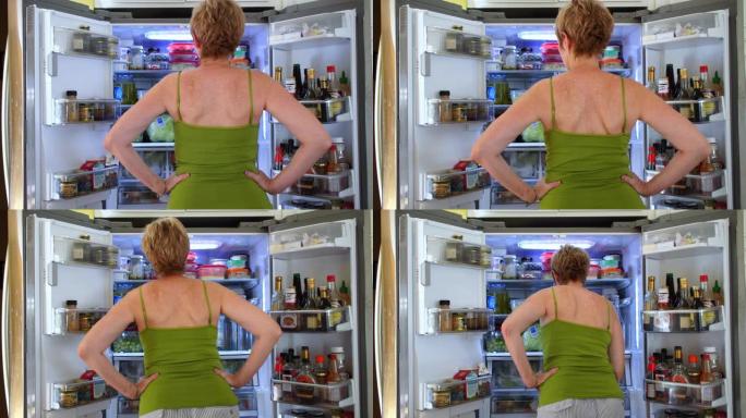 女人在寻找冰箱的零食