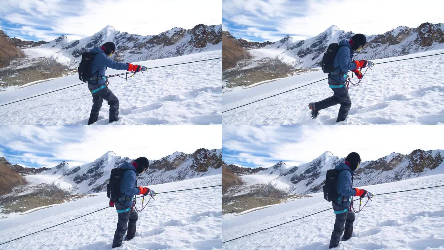登山爱好者 挑战高峰 雪山 寒冷的温度