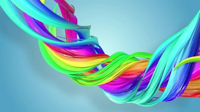 奇妙美丽的彩虹色色带扭曲弯曲，色彩鲜艳的创意背景，线条柔和流畅的动画和4k的颜色渐变。