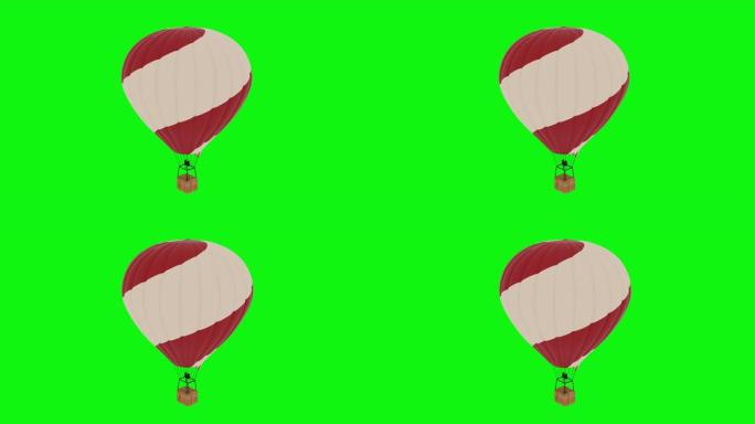 热气球飞行动画。绿屏4k镜头