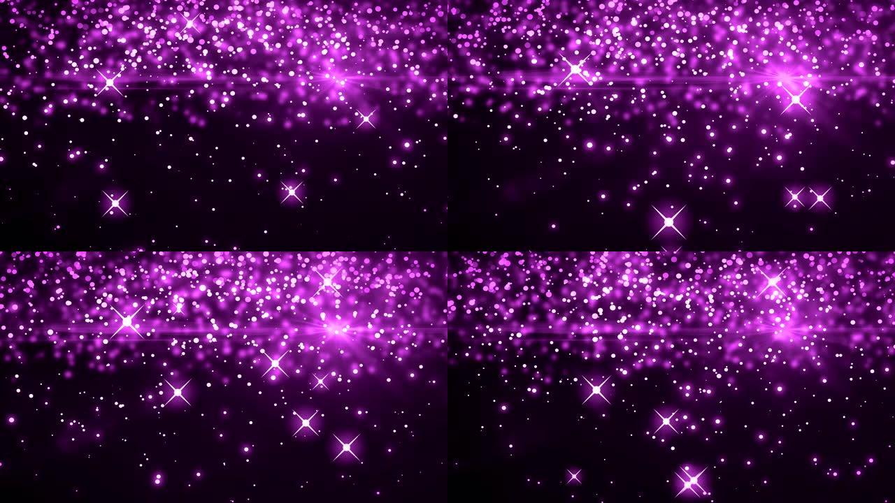 紫色背景上催眠运动的多个发光粉红色光点的动画