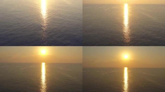 鸟瞰图揭示了用无人机拍摄的五颜六色的日出和漂亮的反射线