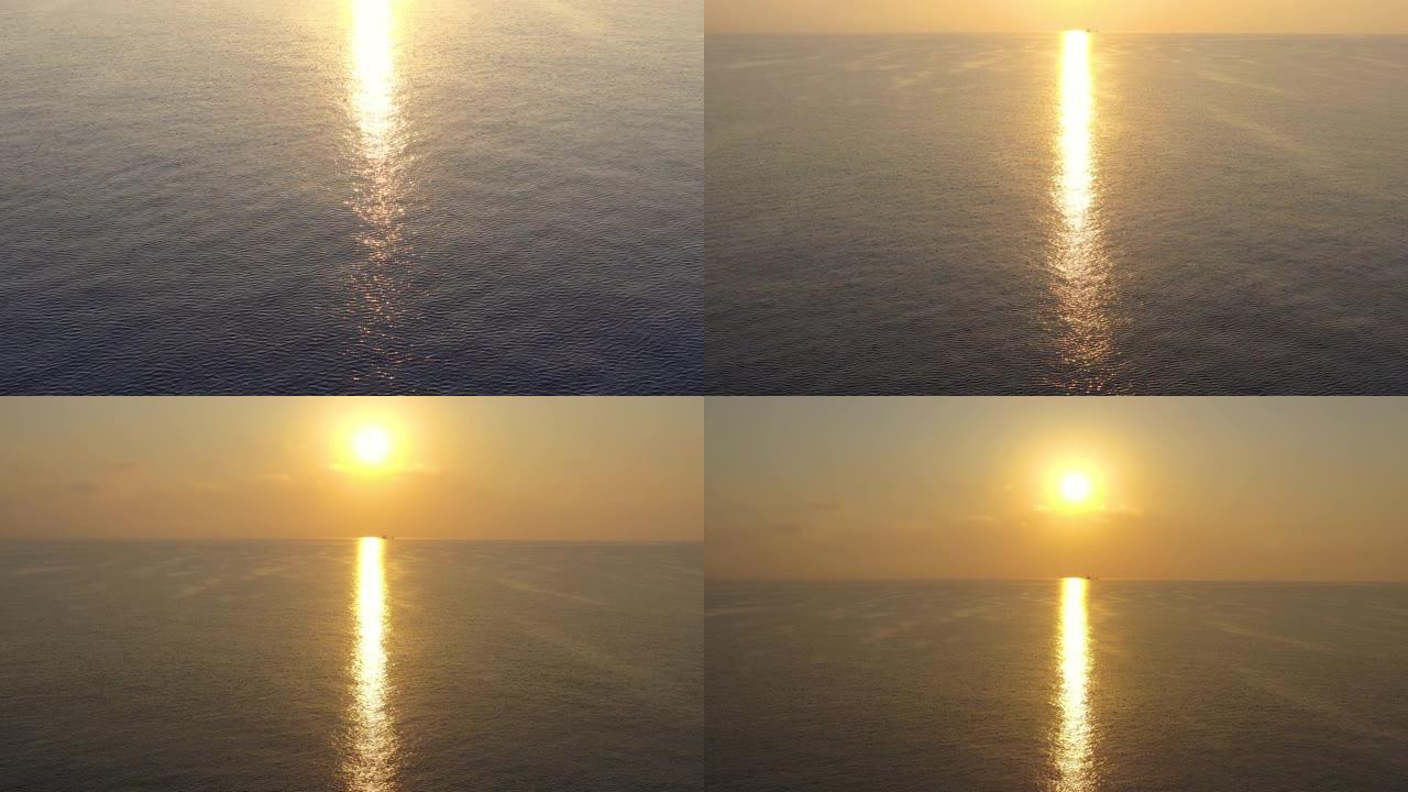 鸟瞰图揭示了用无人机拍摄的五颜六色的日出和漂亮的反射线