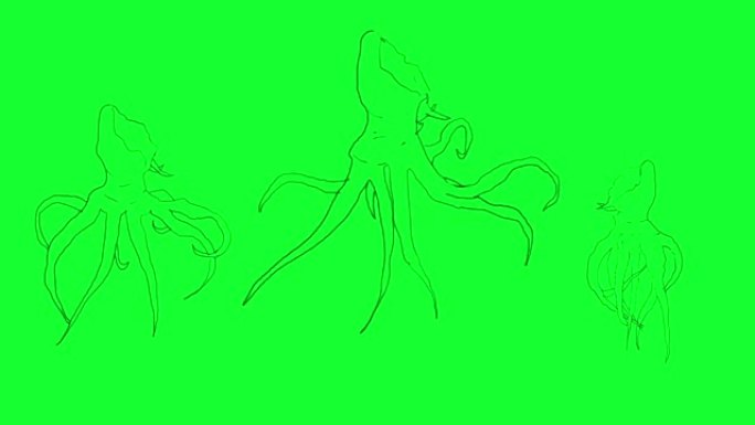 绿色屏幕上怪物章鱼的手绘动画